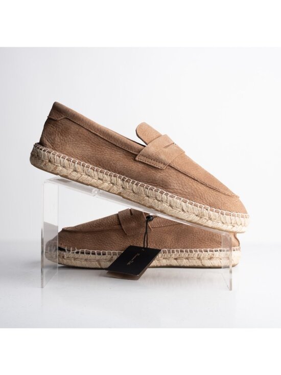 Massimo Dutti Mens Leather Espadrille Loafers Brown Sz US 9 EU 42 NWD defect